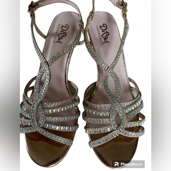 Benjamin Walk Womens Dulce Champagne Shimmer Ankle Strap Heels Size 8 - Picture 7 of 9